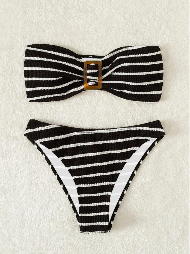 Striped strapless bikini swimsuit for women, bikini