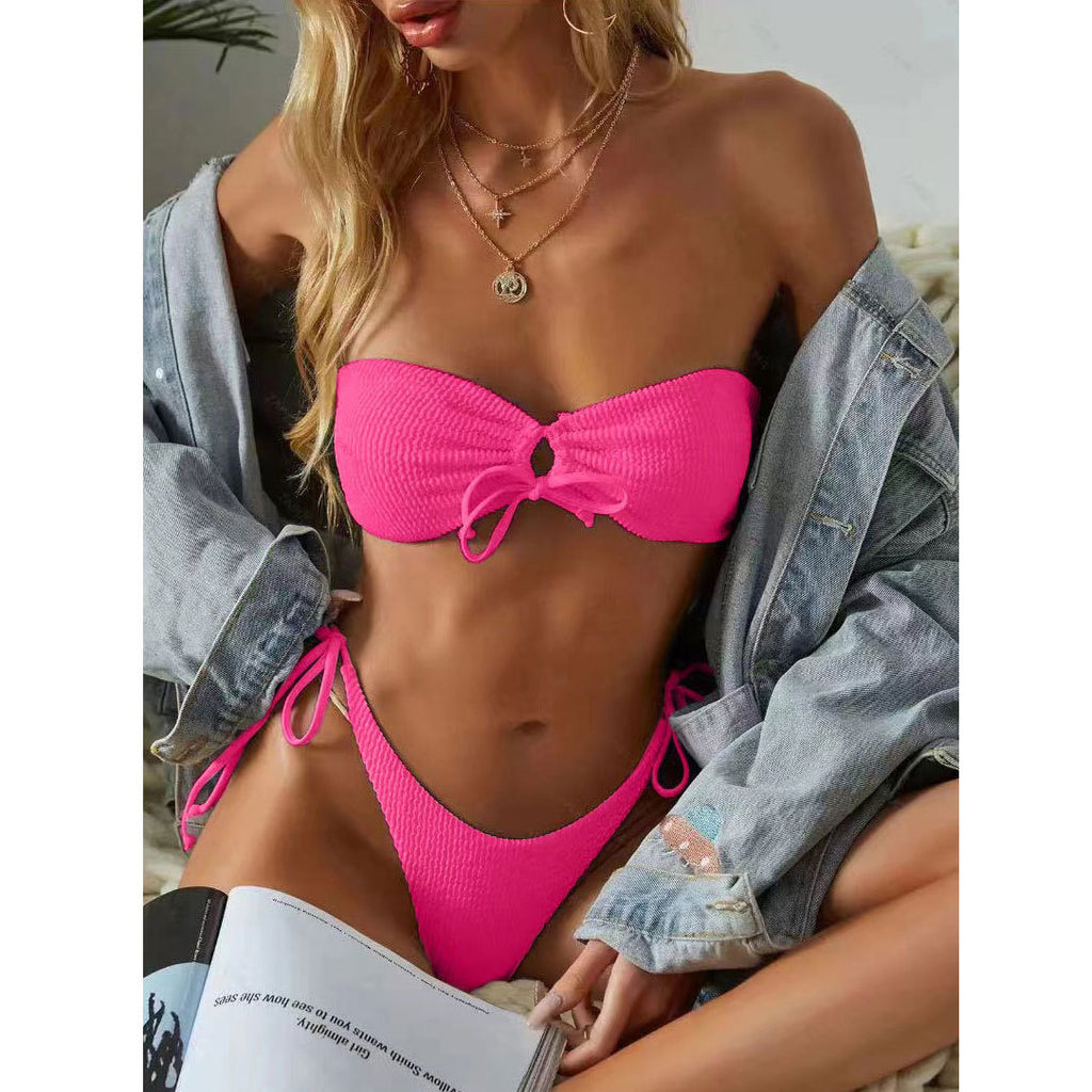 Solid color strapless bikini