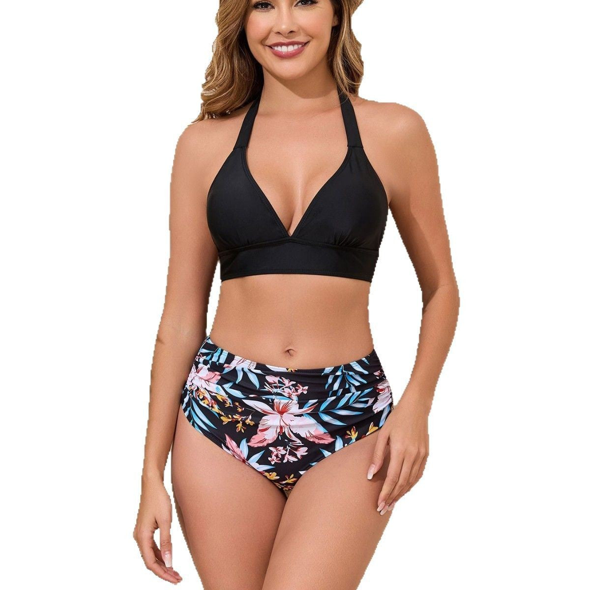 Deep V-neck split bikini bikini
