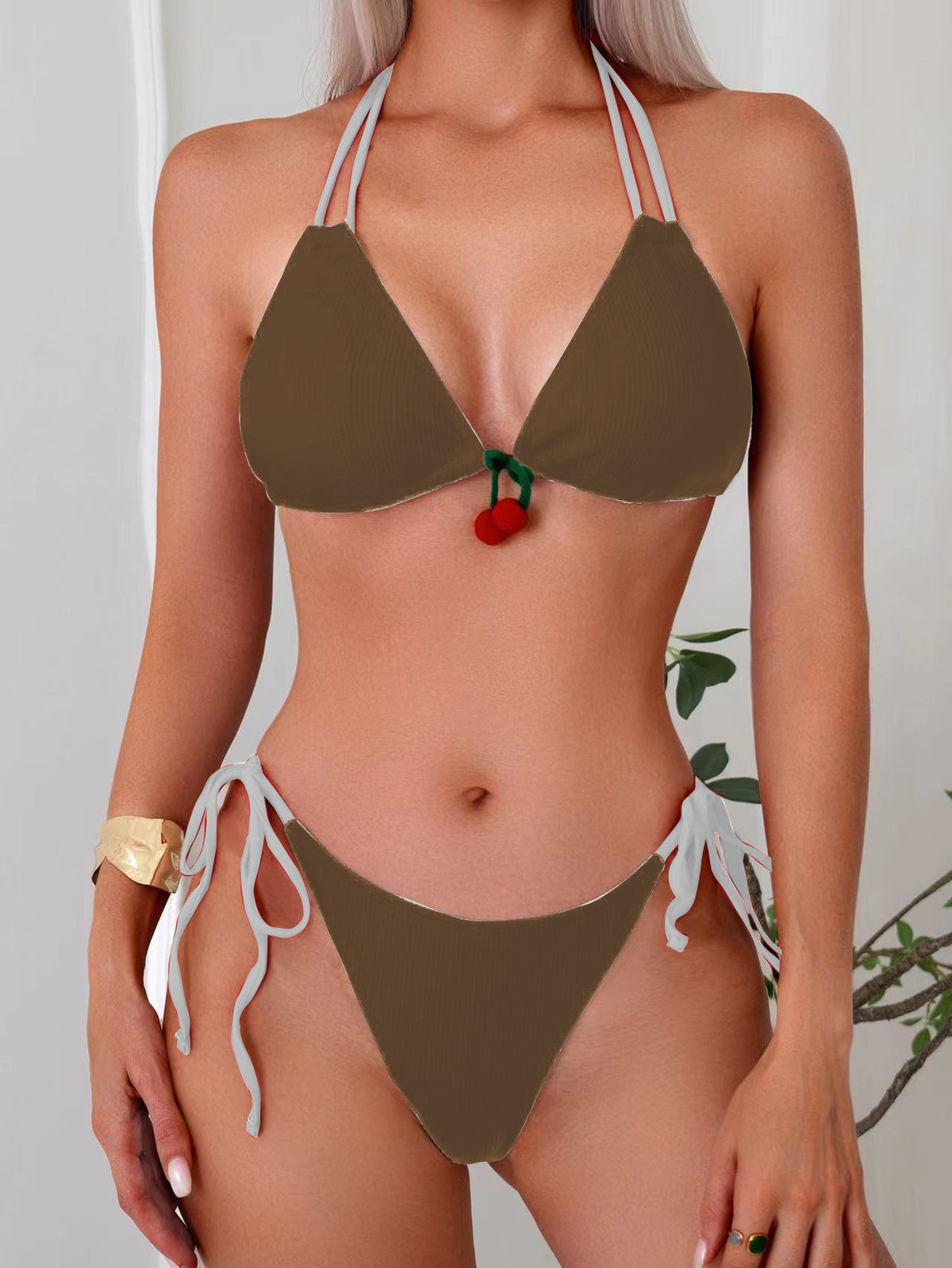 Cherry solid color bikini