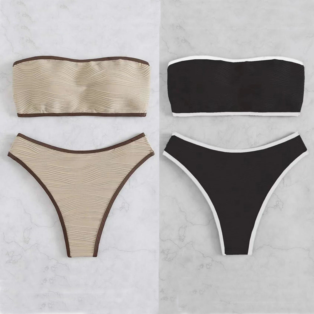 Strapless solid color bikini swimsuit for women, bikini