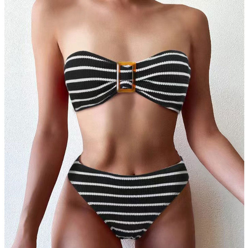 Striped women's split bikini