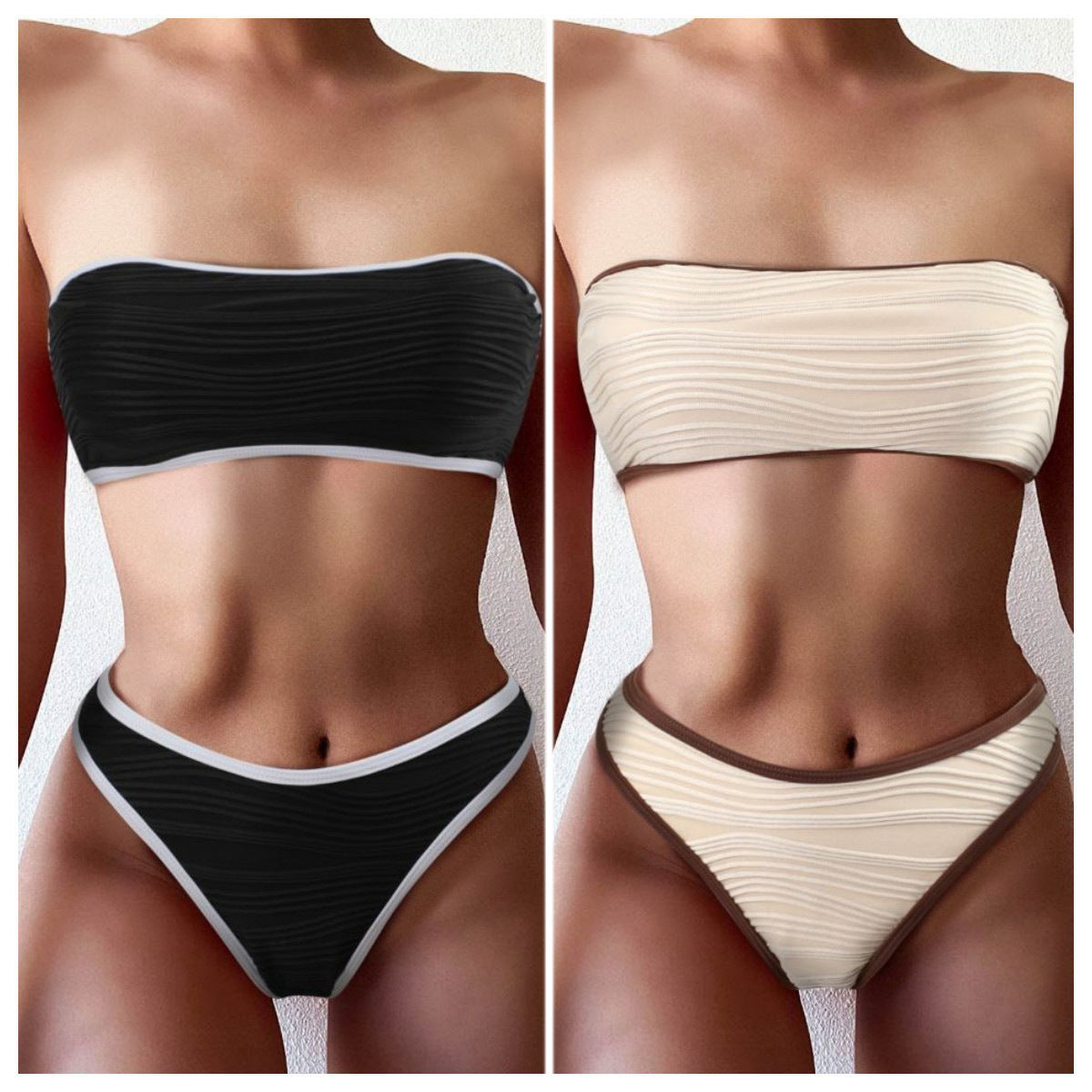 Strapless solid color bikini swimsuit for women, bikini